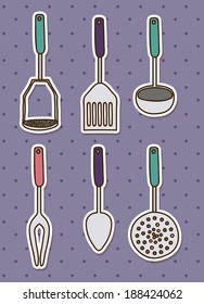 Kitchen ware design over purple background, vector illustration