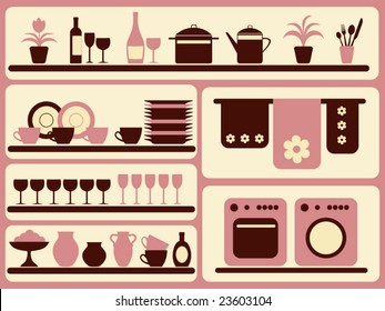 Kitchen ware and home objects set. Vector illustration.