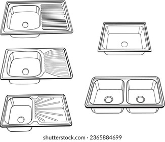 Kitchen washbasin SINK Bowl steel Line Drawing vector Illustration Black  White icon sketching clipart 