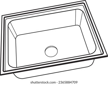 Kitchen washbasin SINK Bowl steel Line Drawing vector Illustration Black  White icon sketching clipart 