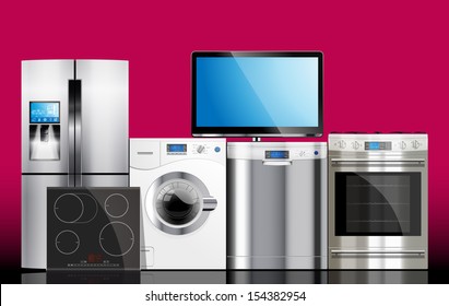 Kitchen - washing machine, icebox, gas stove, dishwasher