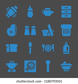 Kitchen Web Icons. Shaker And Aubergine, Cabinet And Toast Symbol, Vector Signs
