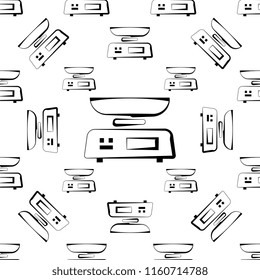 Kitchen Weight Scale Icon Seamless Pattern Vector Art Illustration