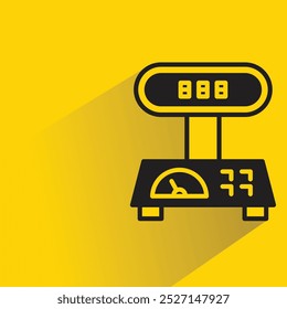 kitchen weight scale icon with shadow on yellow background