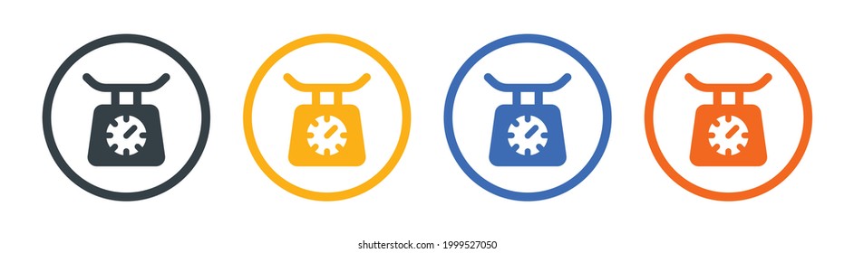 Kitchen Weight Scale Icon Vector Set On Circle Graphic Design. Measurement Concept