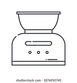 Icono de escalas de pesaje de cocina, ilustración lineal aislada, vector de línea delgada, signo de diseño web, símbolo de concepto de contorno con trazo editable sobre fondo blanco.