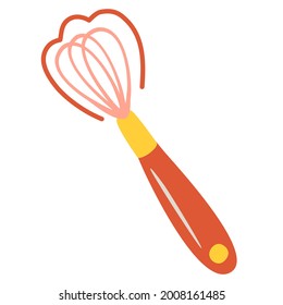 Kitchen whisk. Balloon whisk for mixing and whisking. Kitchen tools. For restaurant and cafe menu, baker shop, bread, pasty, sweets. Vector illustration in flat cartoon style isolated. 