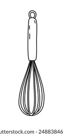 Kitchen whisk, doodle style flat vector outline for coloring book