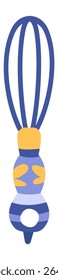 Kitchen whisk featuring thin blue wires and an ergonomic handle with yellow accents, expertly mixing ingredients for a delicious cake or dessert, enhancing culinary creations