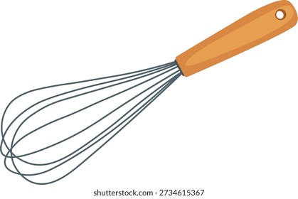 Kitchen Whisk Vector Illustration with Wooden Handle