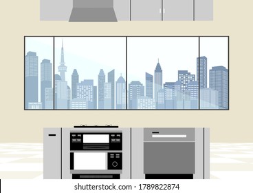 kitchen and window view   high rise apartment