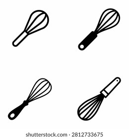 Kitchen wire whisk balloon egg beater cooking line art icon set vector