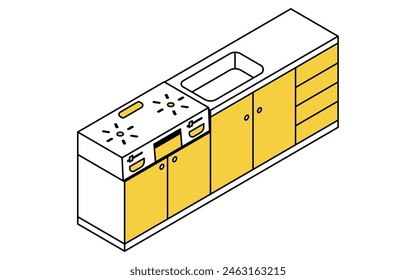 Kitchen without gas stove, isometric illustration, Vector Illustration