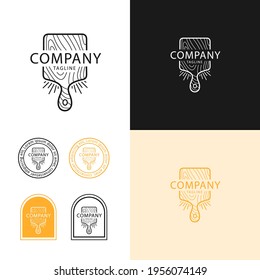 Kitchen wood board logo set vector in line style