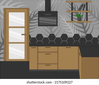 Ilustración vectorial gris de madera de cocina