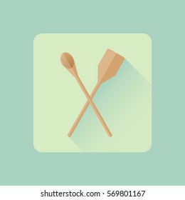 Kitchen wooden spoon icon in the style flat design