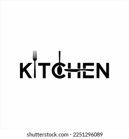 Diseño de palabras en cocina con cuchara, tenedor y cuchillo en las letras.