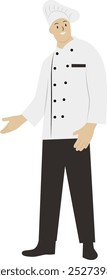 Kitchen Worker Pose Illustration on White Background. Isolated Flat Vector Graphic