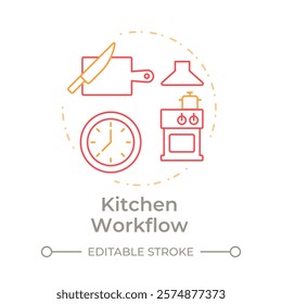 Kitchen workflow duo tone concept icon. Organized sequence of cooking tasks. Restaurant management. Round two color outline illustration. Abstract vector design. Easy to use in presentation