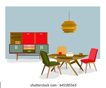 Kitchen/dining Illustration Vector Furniture Mid Century Modern 