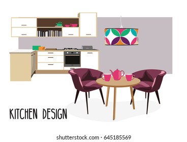 Kitchen/dining Illustration Vector Furniture Mid Century Modern