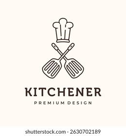 kitchener catering linha arte logotipo vetor minimalista design ilustração, spatula cozinhar símbolo design