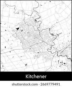 Mapa da cidade de Kitchener, Canadá - Mapa do vetor topográfico pôster