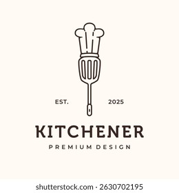 kitchener headwear line art logo vector minimalist illustration design, spatula chef logo design