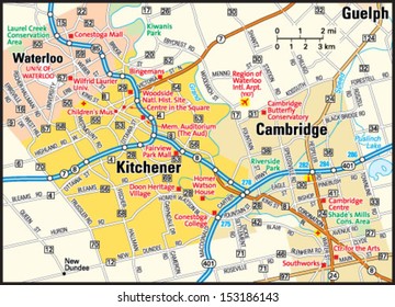 Map Of Cambridge Ontario Canada Kitchener Ontario Area Map Stock Vector (Royalty Free) 153186143 |  Shutterstock