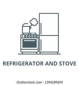 Kitchen,refrigerator, stove, kettle vector line icon, linear concept, outline sign, symbol