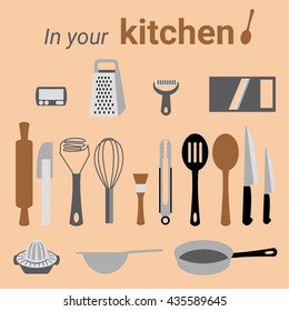 kitchen's equipment, cook vector icons