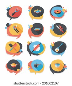 Kitchenware badge flat banner design background set, eps10