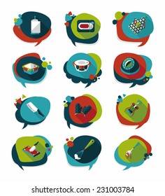 Kitchenware badge flat banner design background set, eps10