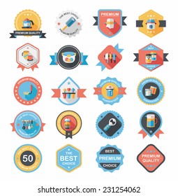 Kitchenware badge flat banner design background set, eps10