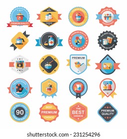 Kitchenware badge flat banner design background set, eps10