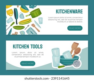 Kitchenware Banner Design with Tools and Utensils Vector Template