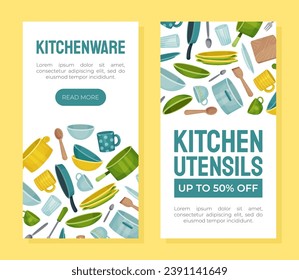 Kitchenware Banner Design with Tools and Utensils Vector Template