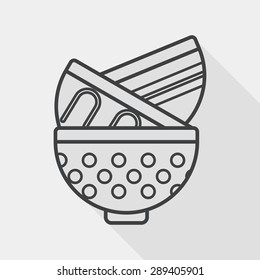 kitchenware bowl flat icon with long shadow, line icon