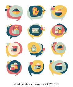 Kitchenware bubble speech flat banner design background set, eps10