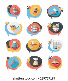 Kitchenware bubble speech flat banner design background set, eps10