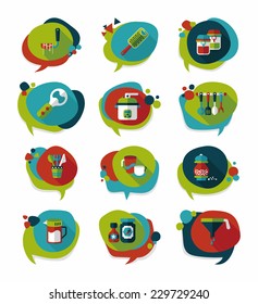 Kitchenware bubble speech flat banner design background set, eps10