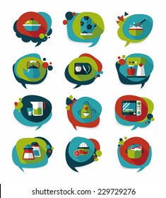 Kitchenware bubble speech flat banner design background set, eps10