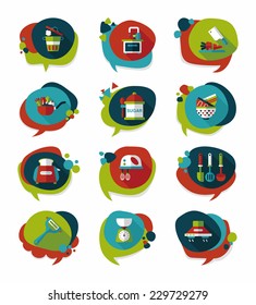 Kitchenware bubble speech flat banner design background set, eps10