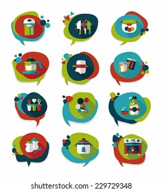 Kitchenware bubble speech flat banner design background set, eps10