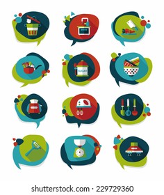 Kitchenware bubble speech flat banner design background set, eps10