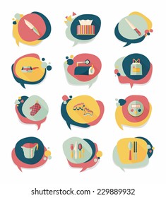 Kitchenware bubble speech flat banner design background set, eps10