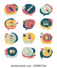 Kitchenware bubble speech flat banner design background set, eps10