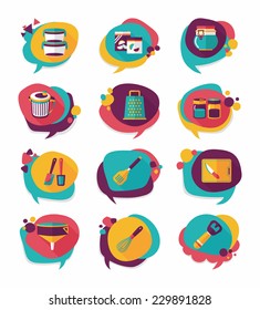 Kitchenware bubble speech flat banner design background set, eps10