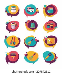 Kitchenware bubble speech flat banner design background set, eps10