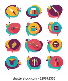 Kitchenware bubble speech flat banner design background set, eps10